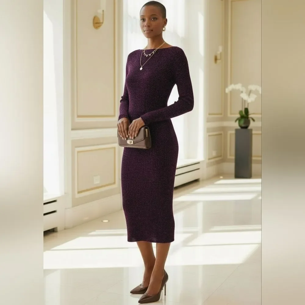 bcbgmaxazria knit dress | Dresses | Bcbgmax Azria Elegant Dark Purple Metallic Bcbgmaxazria women's